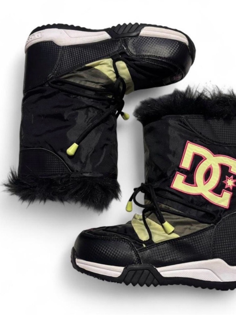 DC Black Snow Boots with Pink Logo and Lime Accents